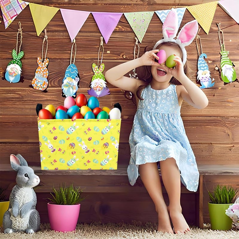 SETAMA Large Empty Easter Basket for Kid Yellow Fabric Personalized Bunny Eggs Easter Gift Basket for Boy and Girl (Rabbit Chicken) - Image 5